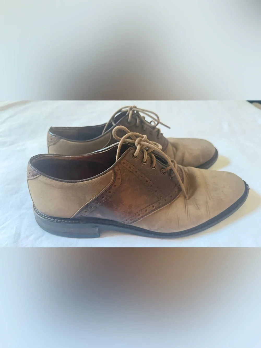Johnston & Murphy Mens 10 M Two Tone Leather Wingtip Oxford Dress Shoes Italy